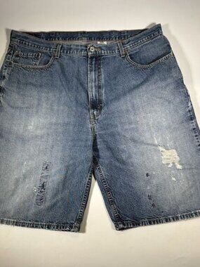 LEVI'S 569 Blue Denim Shorts Loose Straight Mens W42 Trashed Distressed Baggy